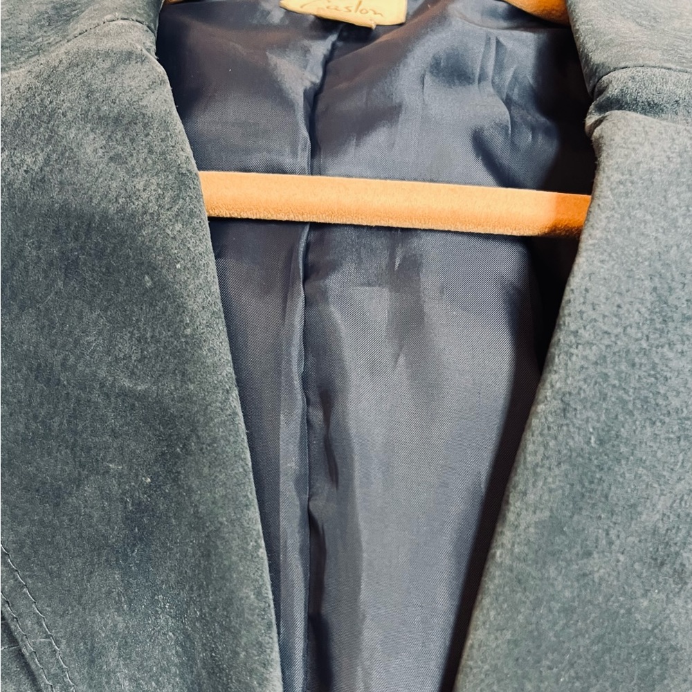 Caslon Vintage Blue Suede Blazer faded Leather Split Sleeves 4 Pocket Full Lined - Picture 4 of 15